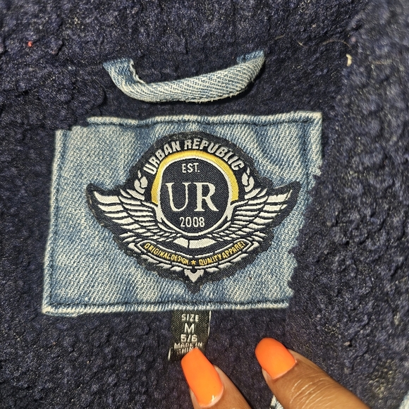Urban Republic Blue and Black Denim Jacket with Sherpa Collar - Picture 7 of 10